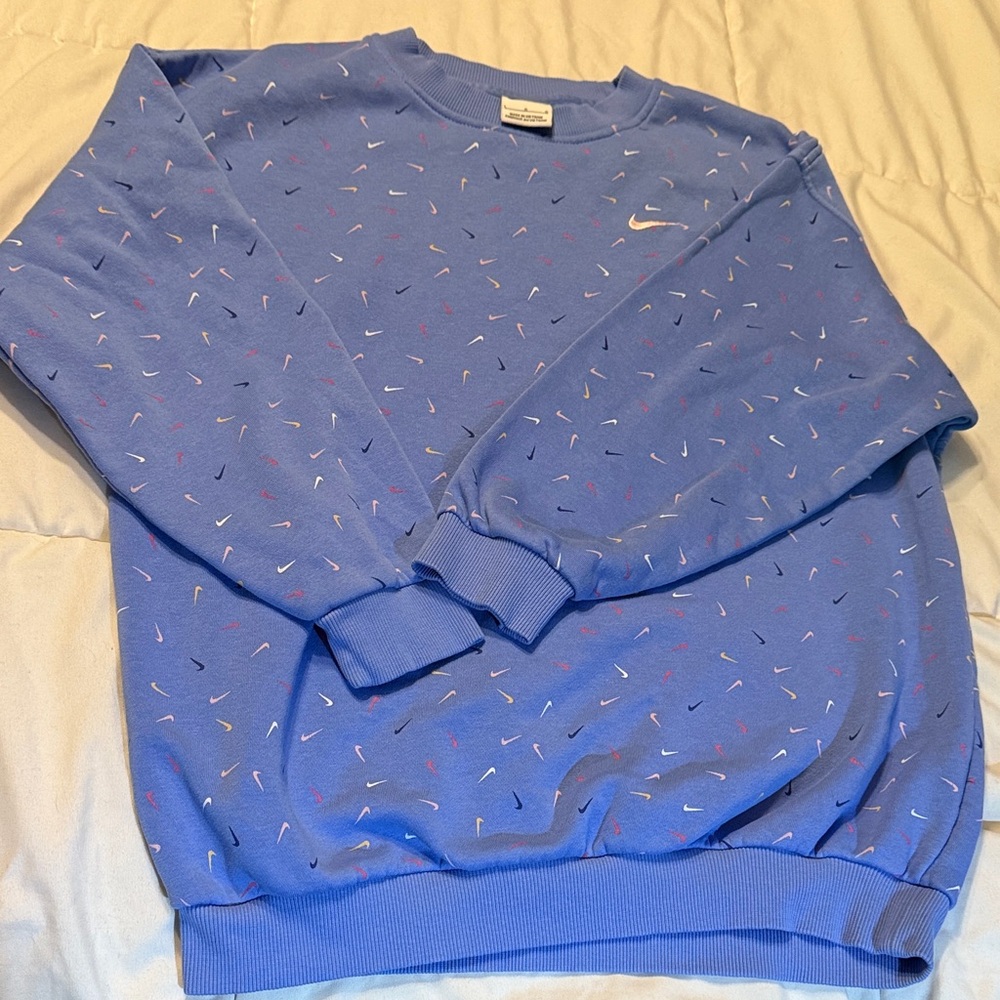 Nike Kids Girls Blue Crewneck Sweater with Pattern Size Large